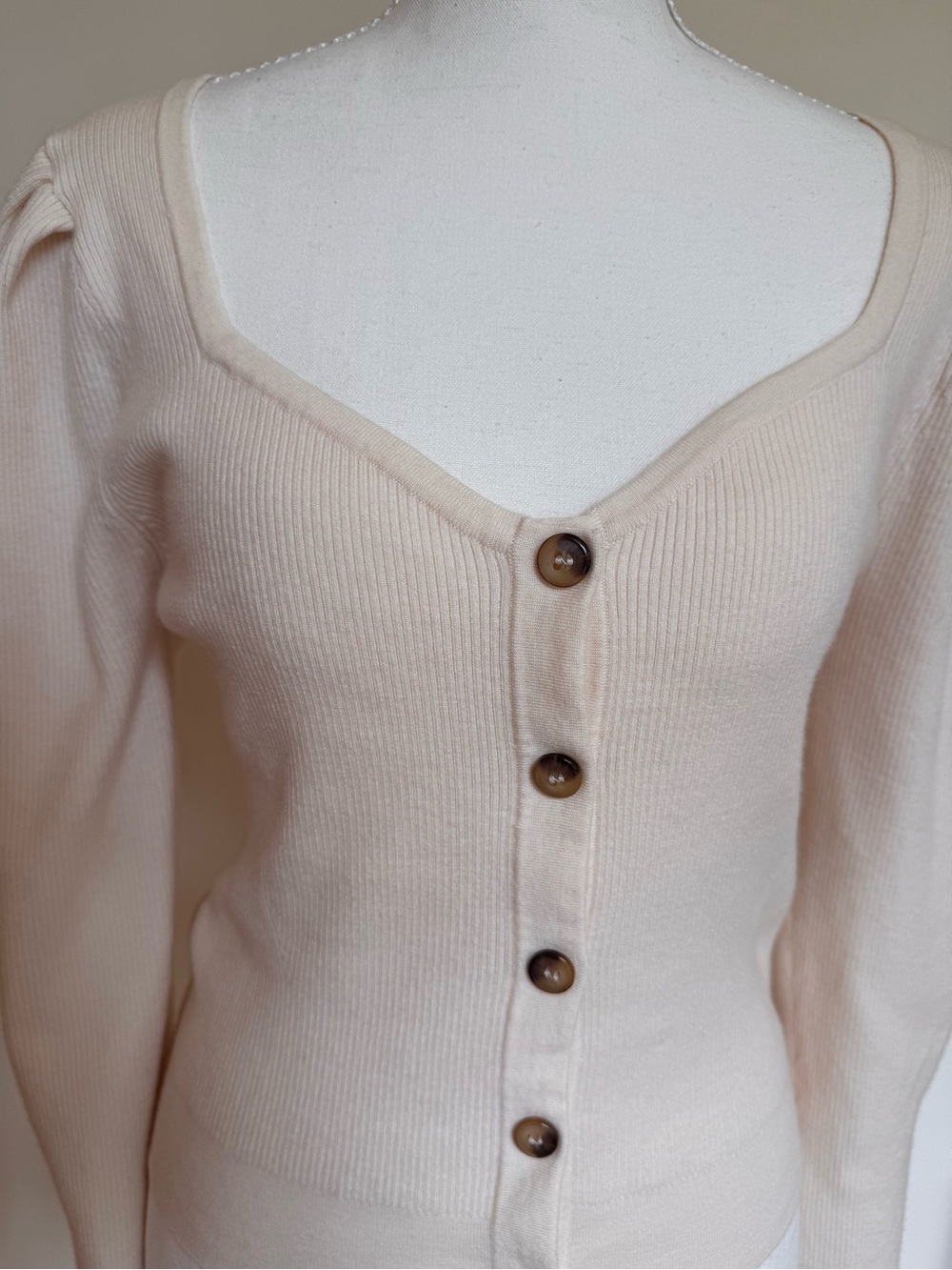 Ulla Johnson Cream Button-Front Ribbed Cardigan - Picture 4 of 6